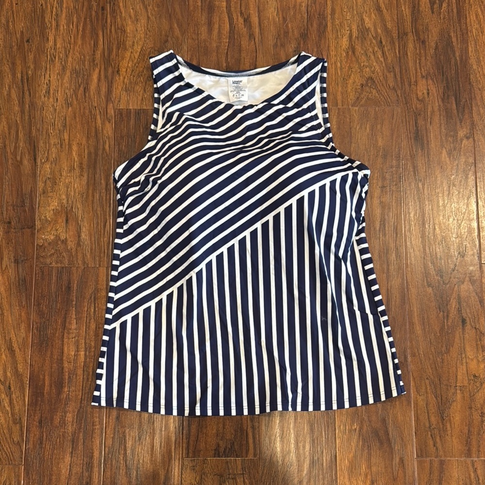 Lands End Navy and White Striped Tankini Top - 14D